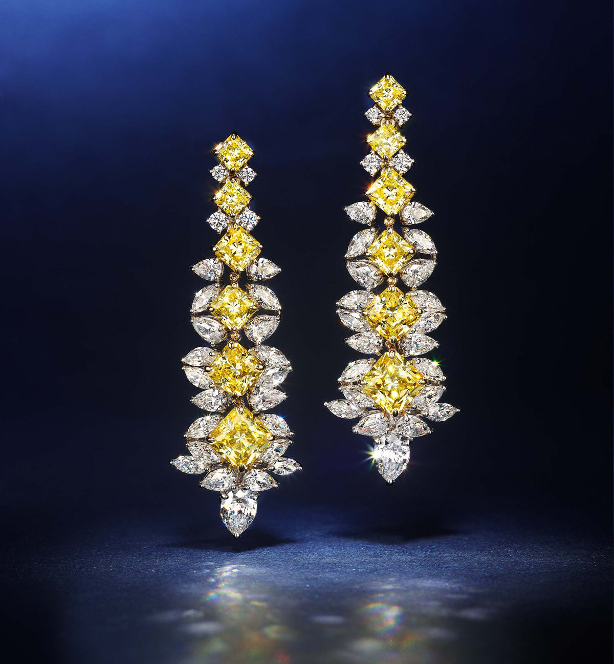 Chandelier Earrings With Yellow Princess Cut Stones