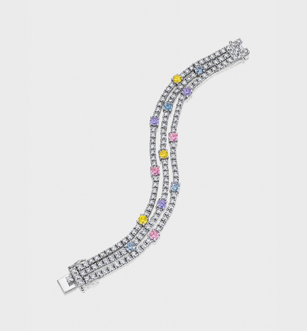 Three Row Tennis Bracelet With Pastel Stones