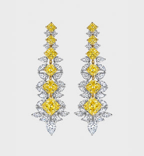 Chandelier Earrings With Yellow Princess Cut Stones