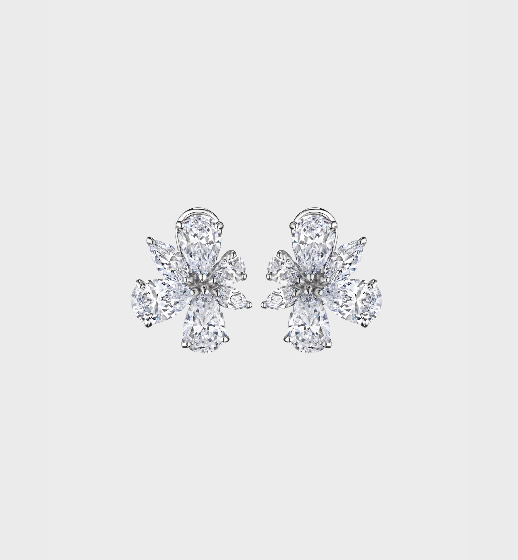 Diamond Flower Button Earring With Marquis Stones
