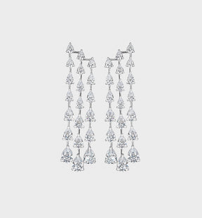 Asymmetrical Three Strand Chandelier Earrings Set With Pear Shaped Stones
