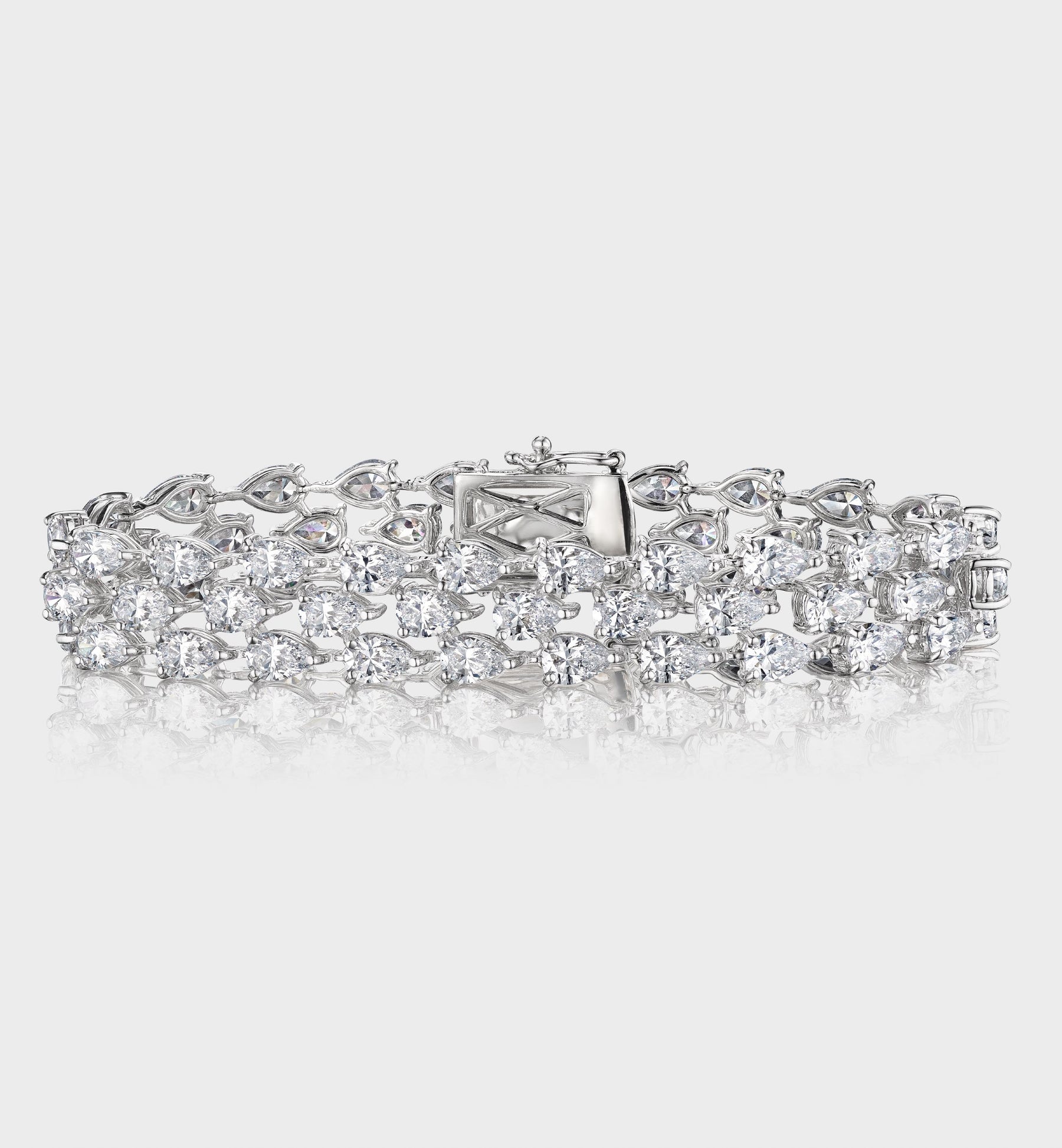 Three Row Diamond Bracelet With pear Shaped Stones